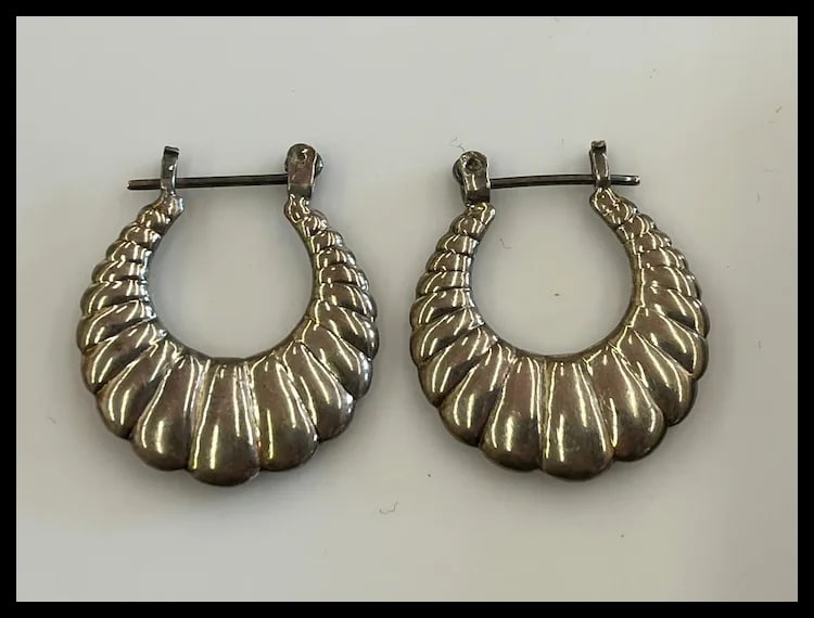 Vintage Sterling Silver Oval Hoop Earrings - 2