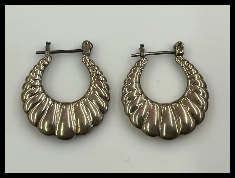Vintage Sterling Silver Oval Hoop Earrings - 3