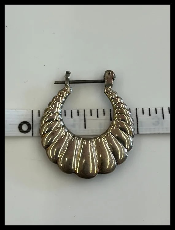 Vintage Sterling Silver Oval Hoop Earrings - 4