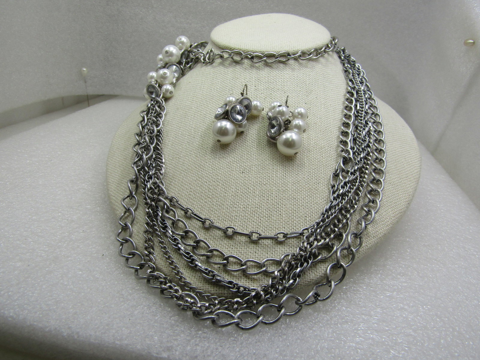 Premier Design Faux Pearl & Clear Rhinestone Necklace Earrings Set, 36" - 2