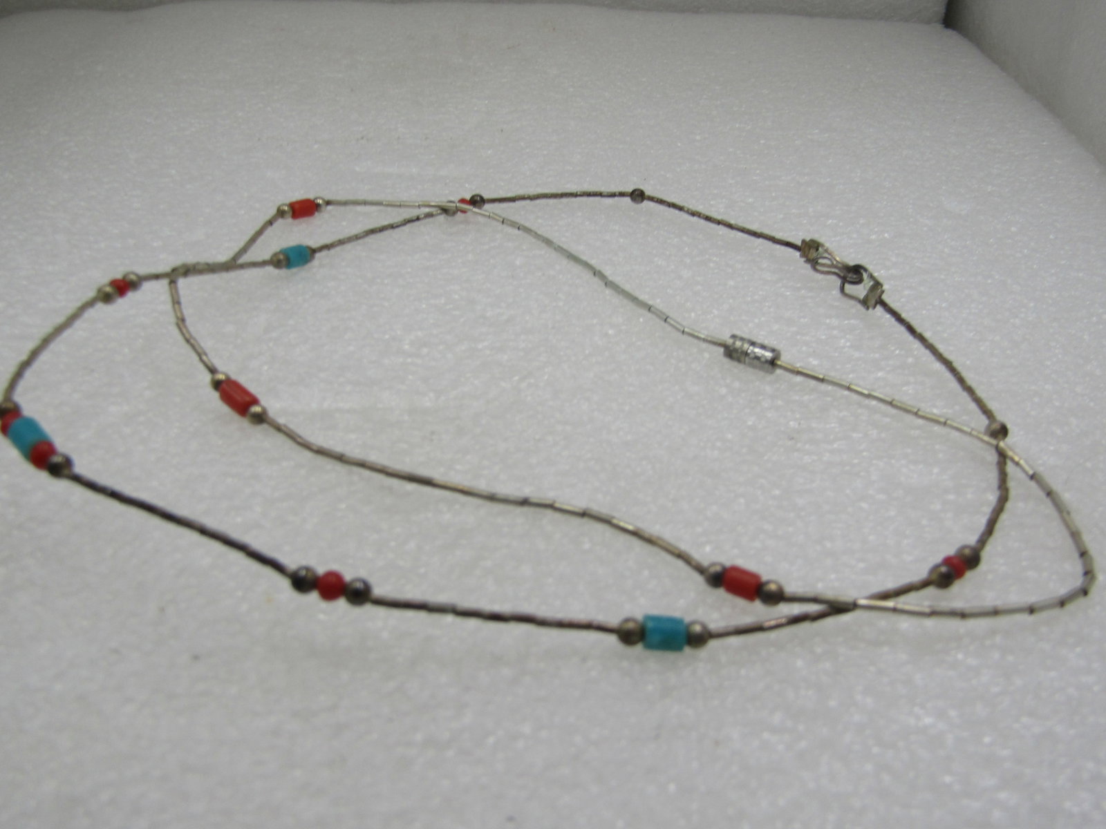 Vintage Two Sterling Southwestern Turquoie Coral Beanded Necklace, 15" 16" - 5