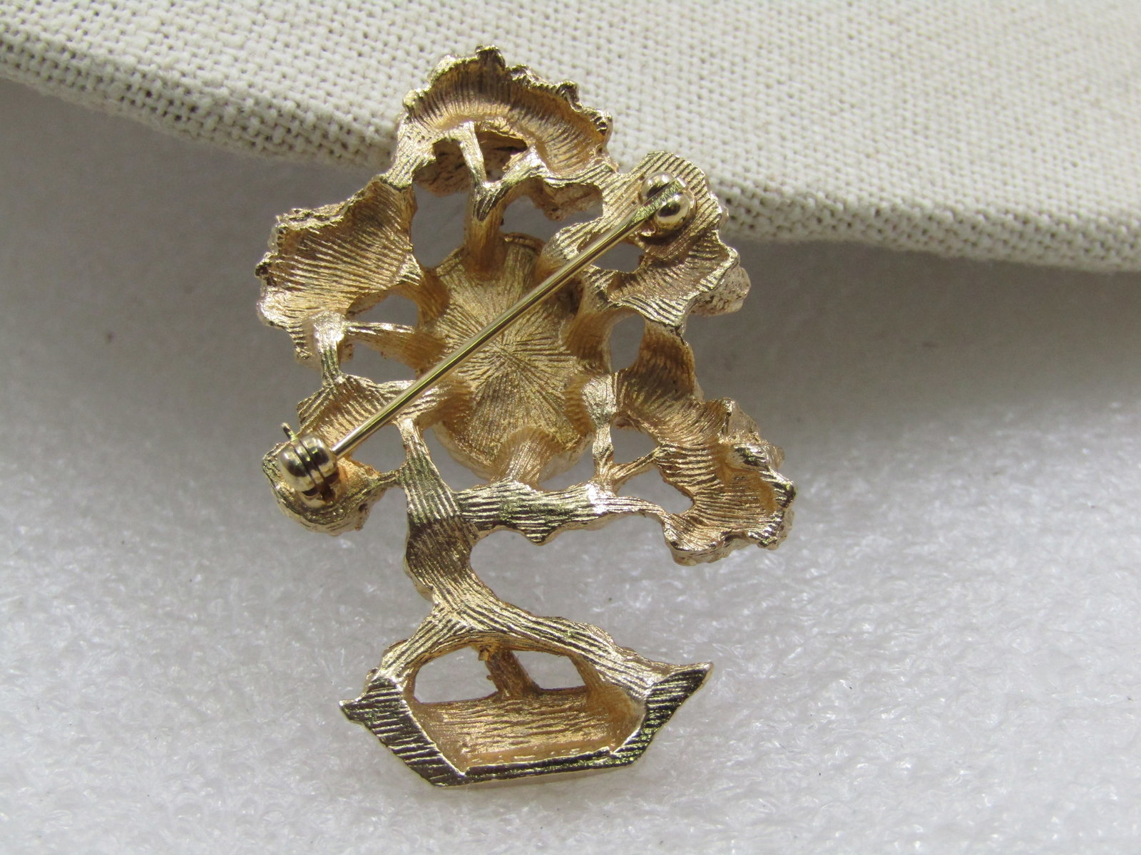 Vintage Gold Tone Bonsai Brooch, Black & Gold Stone, 1-7/8" - 5