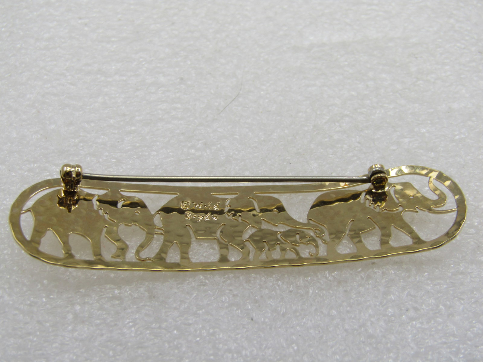 Vintage Elephant Brooch Signed Wild Bryde, Cut-Out, 3" by 3/4" - 5
