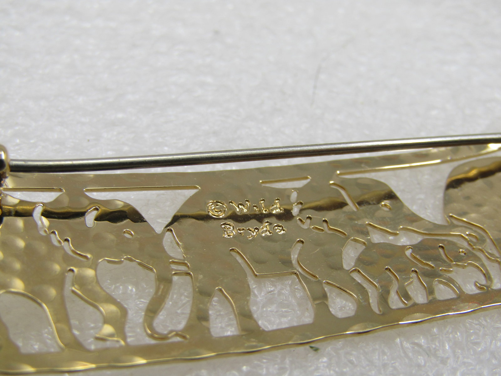 Vintage Elephant Brooch Signed Wild Bryde, Cut-Out, 3" by 3/4" - 6