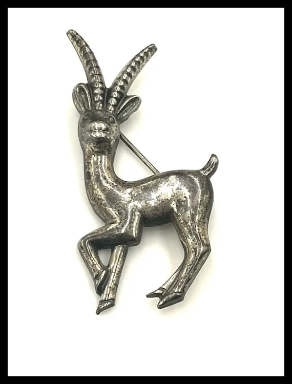 Vintage Coro Sterling Silver Gazelle/Antelope Brooch/Pin - 3