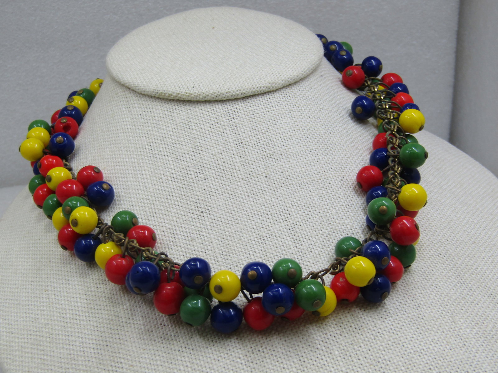 1930's Czech Harlequin Glass Beaded Necklace, Dangle, 16" - 2