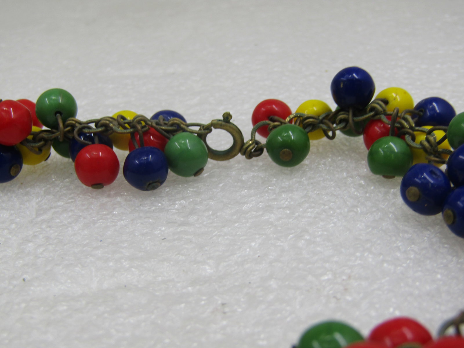 1930's Czech Harlequin Glass Beaded Necklace, Dangle, 16" - 4