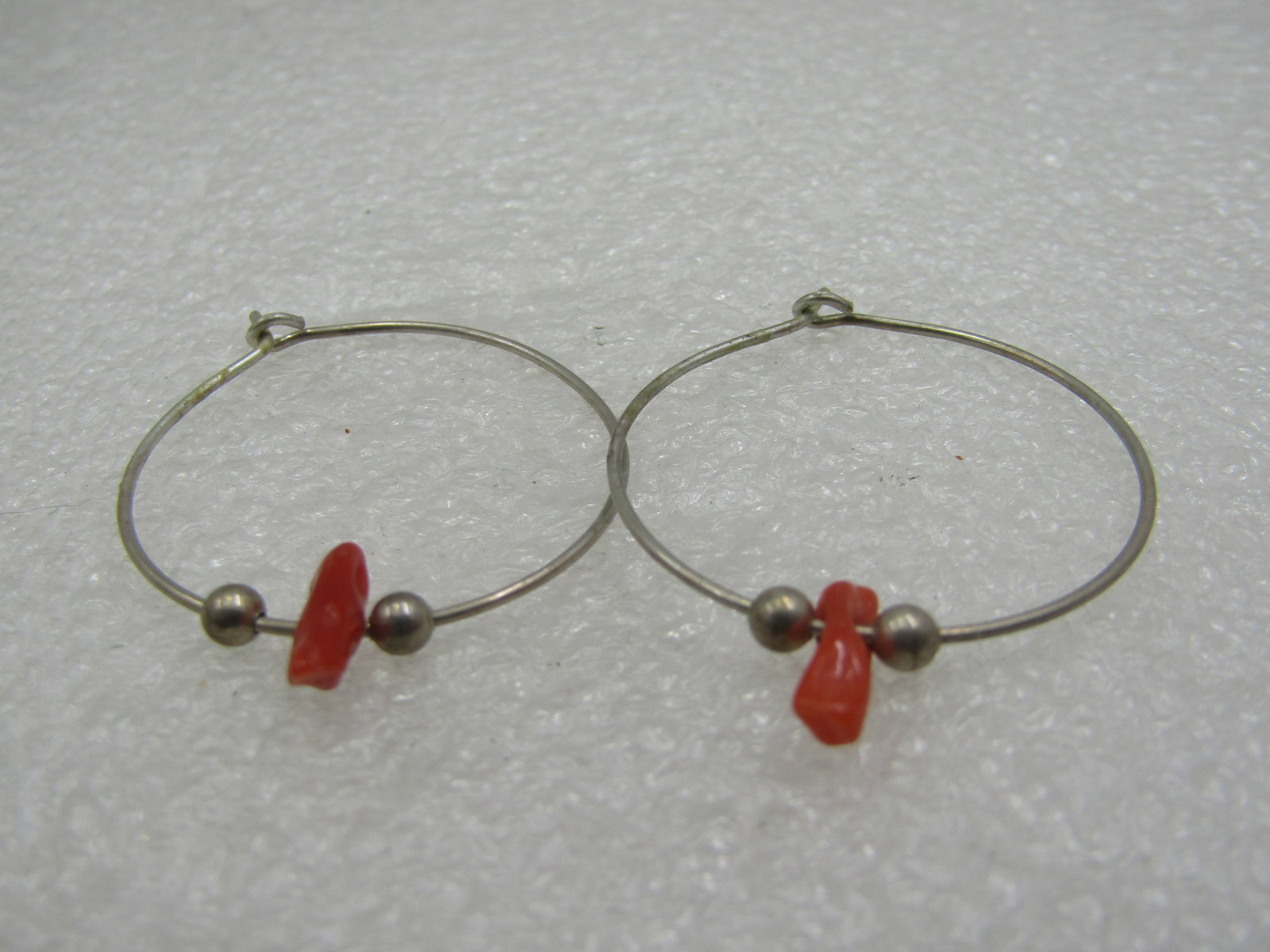 Vintage Sterling Southwestern Coral Hoop Earrings, Pierced - 2