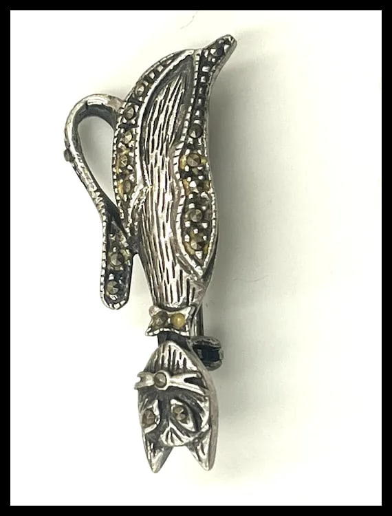 Vintage Sterling Silver Marcasite Tall Cat Brooch/Pin- Signed - 4