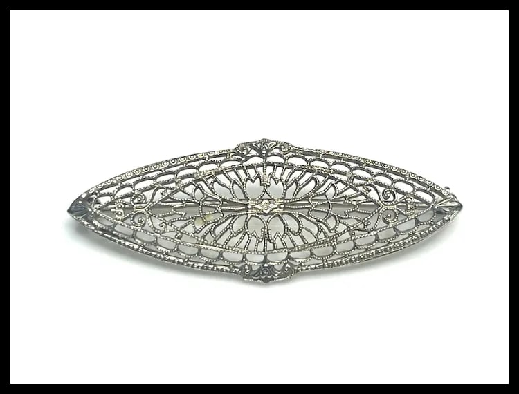 Estate 10k White Gold Filigree Brooch/ Pin - 2