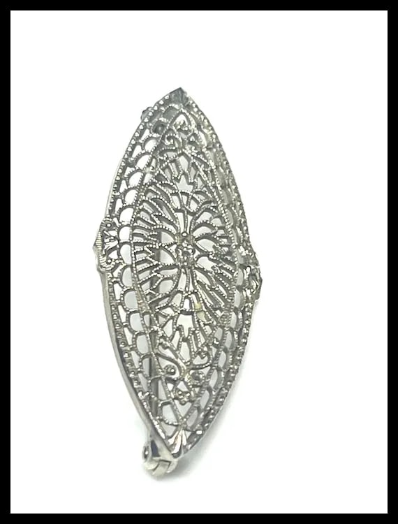 Estate 10k White Gold Filigree Brooch/ Pin - 3