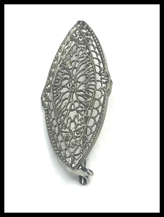 Estate 10k White Gold Filigree Brooch/ Pin - 4