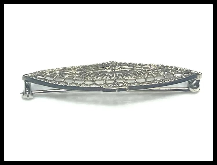 Estate 10k White Gold Filigree Brooch/ Pin - 5