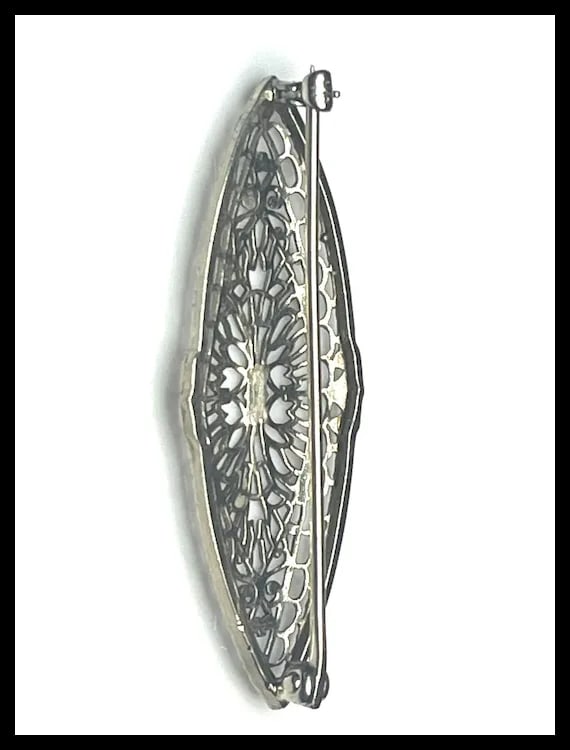 Estate 10k White Gold Filigree Brooch/ Pin - 6