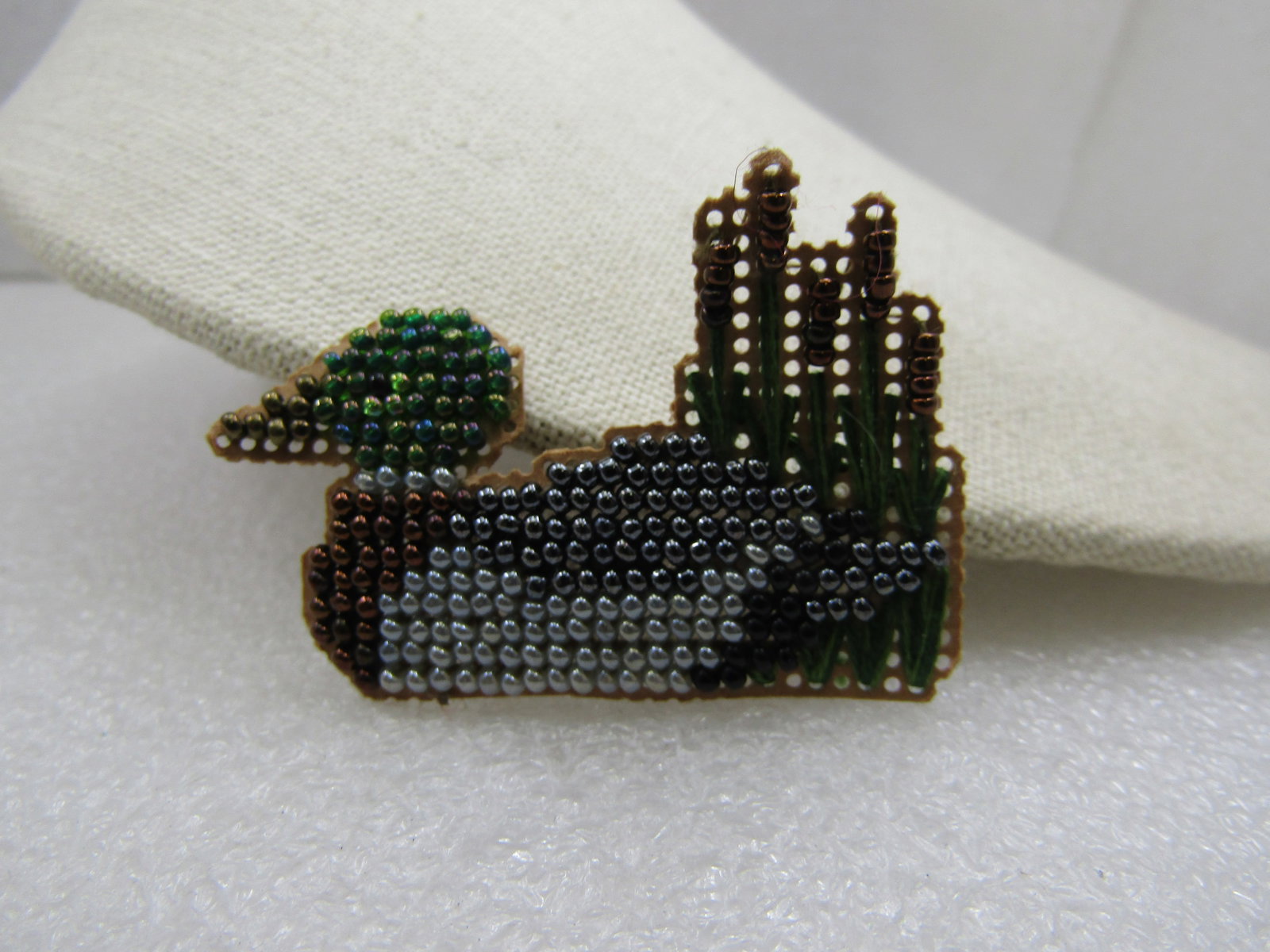 Vintage Glass Beaded Duck & Cat-O-Nine Tail Brooch - 2