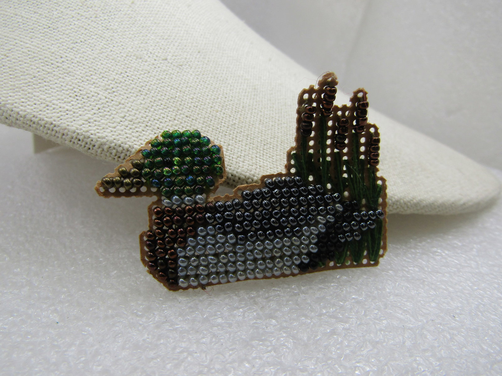 Vintage Glass Beaded Duck & Cat-O-Nine Tail Brooch - 3