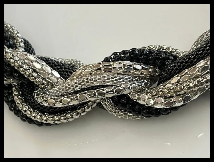 Estate Tasha Silver, Black, and Gray Metal Braided Chain Necklace - 3