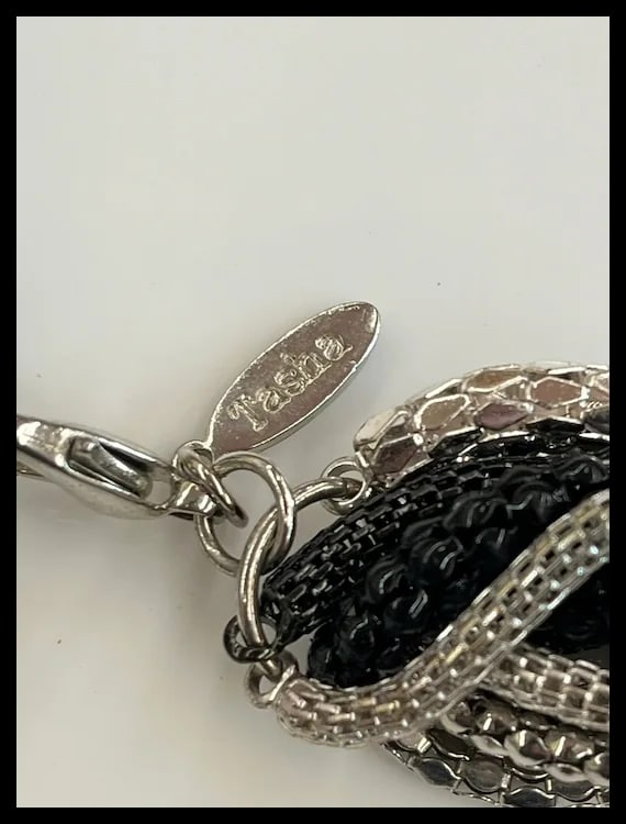 Estate Tasha Silver, Black, and Gray Metal Braided Chain Necklace - 5