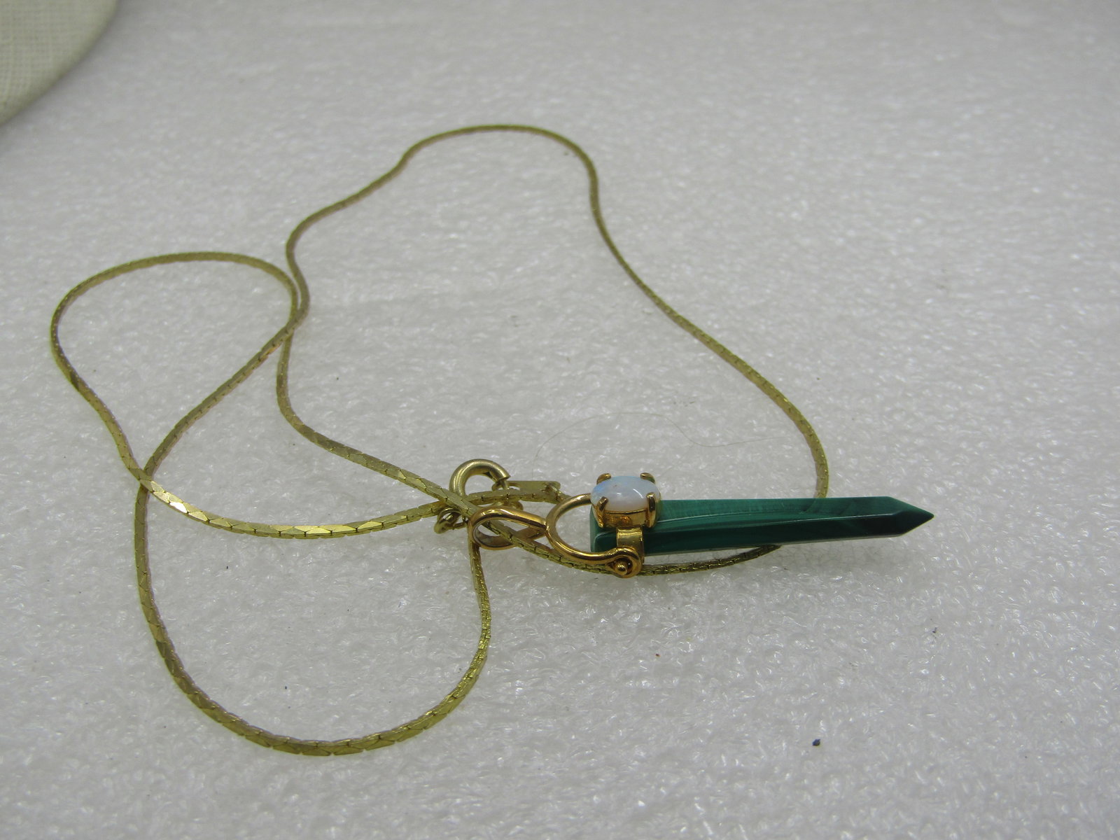 Vintage Malachite Faux Opal Crystal Pendant on 19" 1mm square chain with spring clasp - 5
