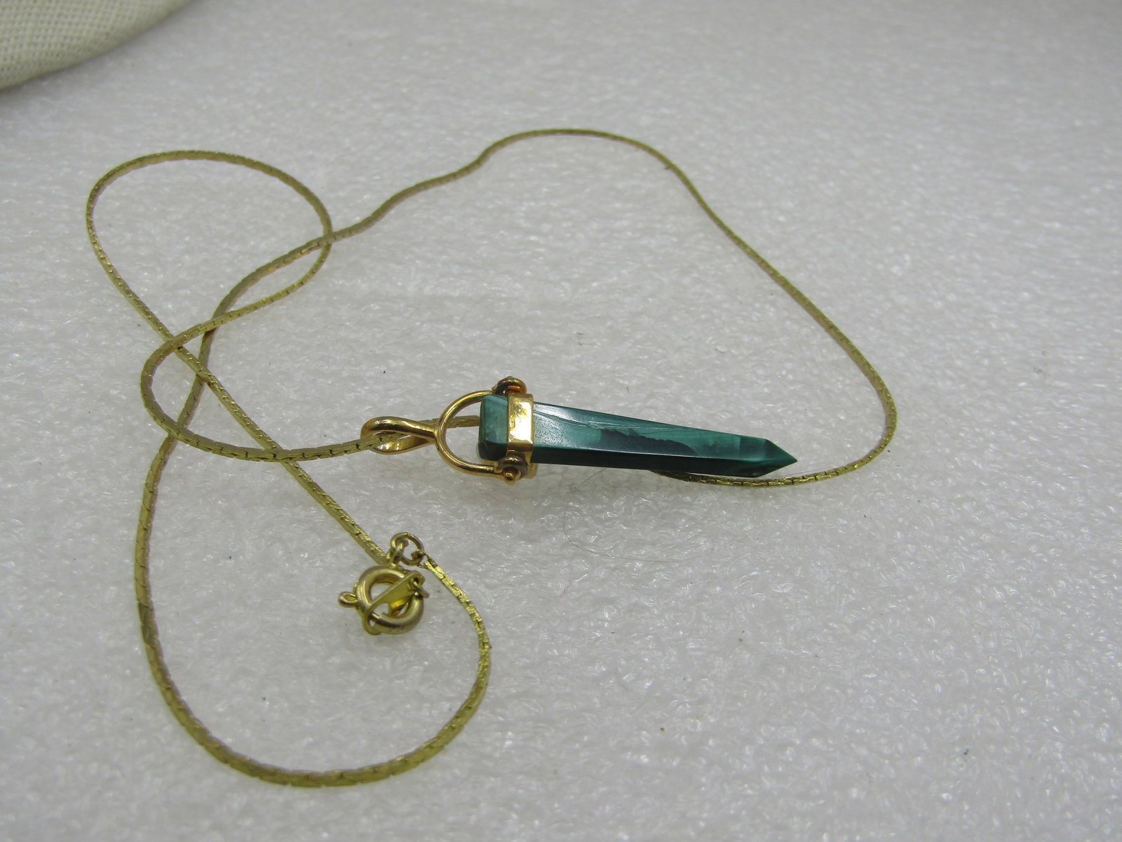 Vintage Malachite Faux Opal Crystal Pendant on 19" 1mm square chain with spring clasp - 6