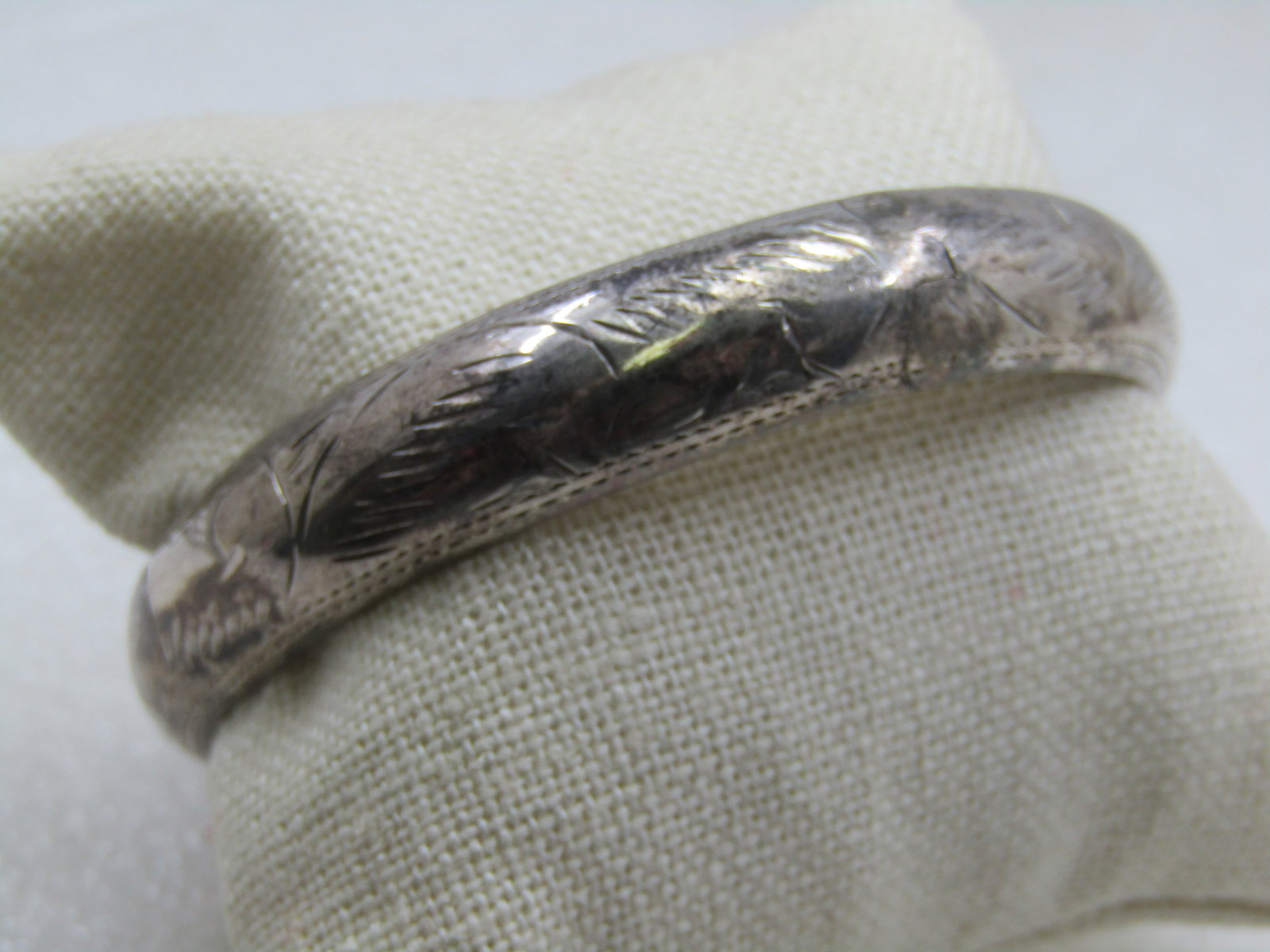 Vintage Sterling Hinged Bangle Bracelet, Safety Chain, 7.25", 11mm, Signed - 2