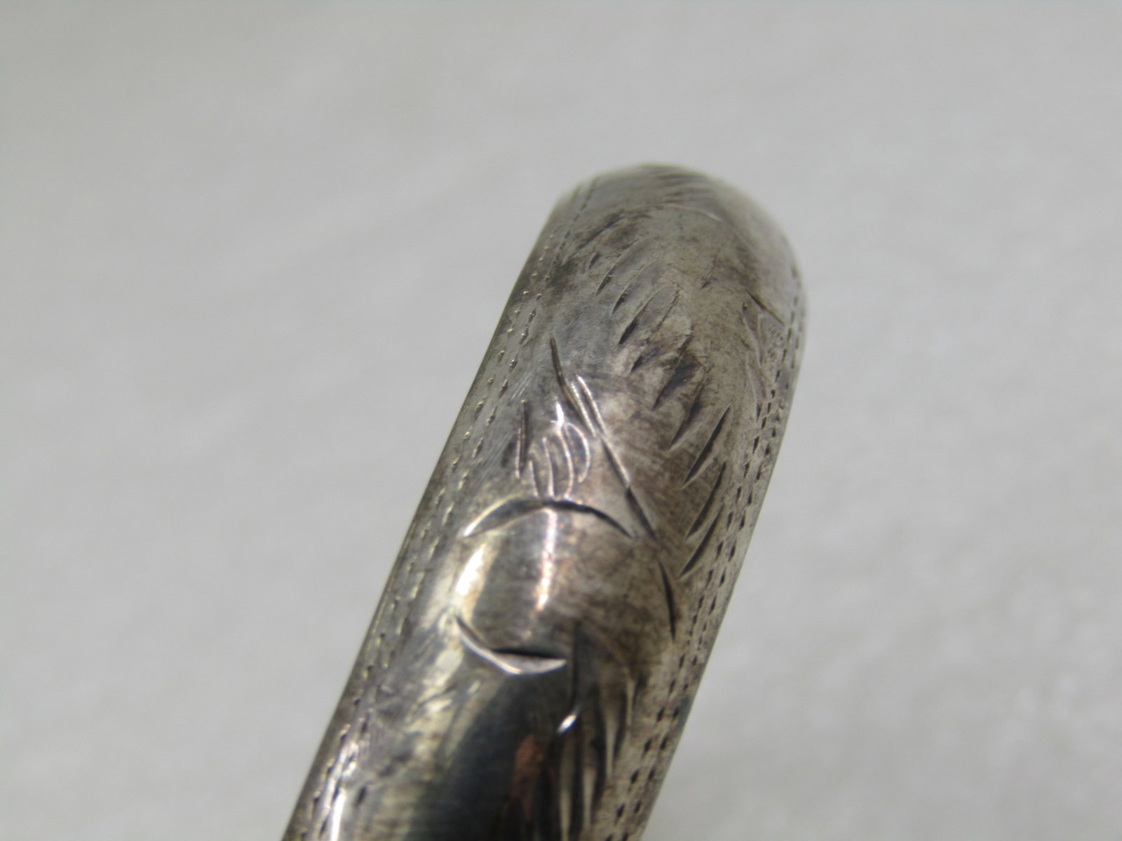 Vintage Sterling Hinged Bangle Bracelet, Safety Chain, 7.25", 11mm, Signed - 5