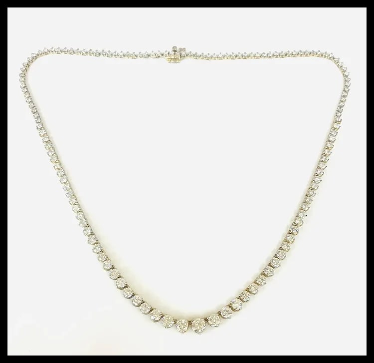 Estate 8.50 Carat Diamond 14k Yellow Gold Tennis Necklace - 2