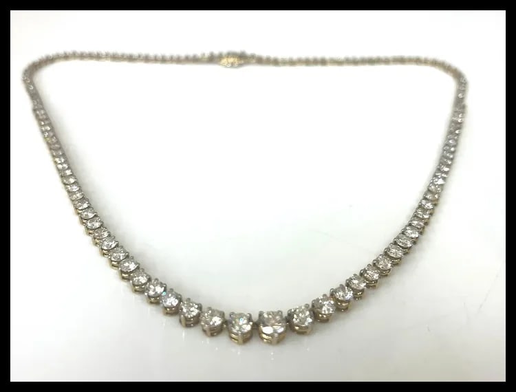 Estate 8.50 Carat Diamond 14k Yellow Gold Tennis Necklace - 7