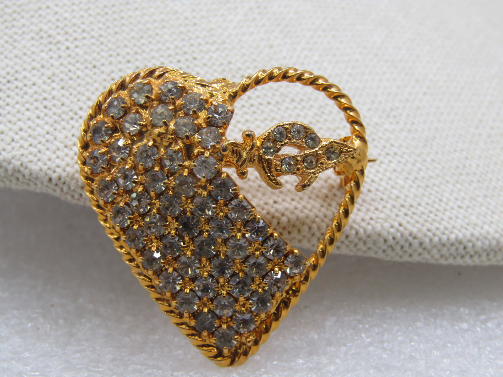 Vintage Rhinestone Shriner's Saber Heart Brooch, 1.25" - 2
