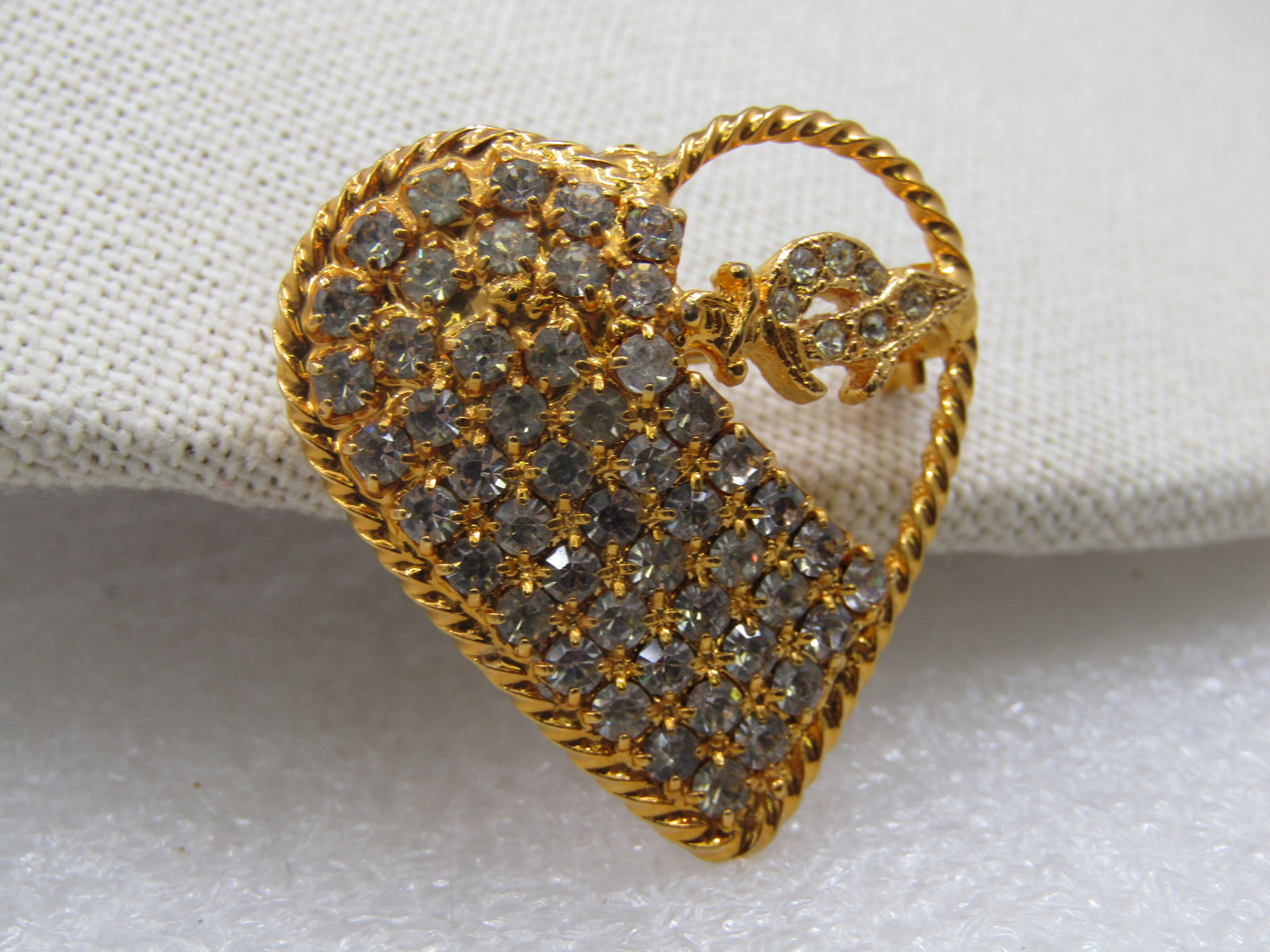 Vintage Rhinestone Shriner's Saber Heart Brooch, 1.25" - 3