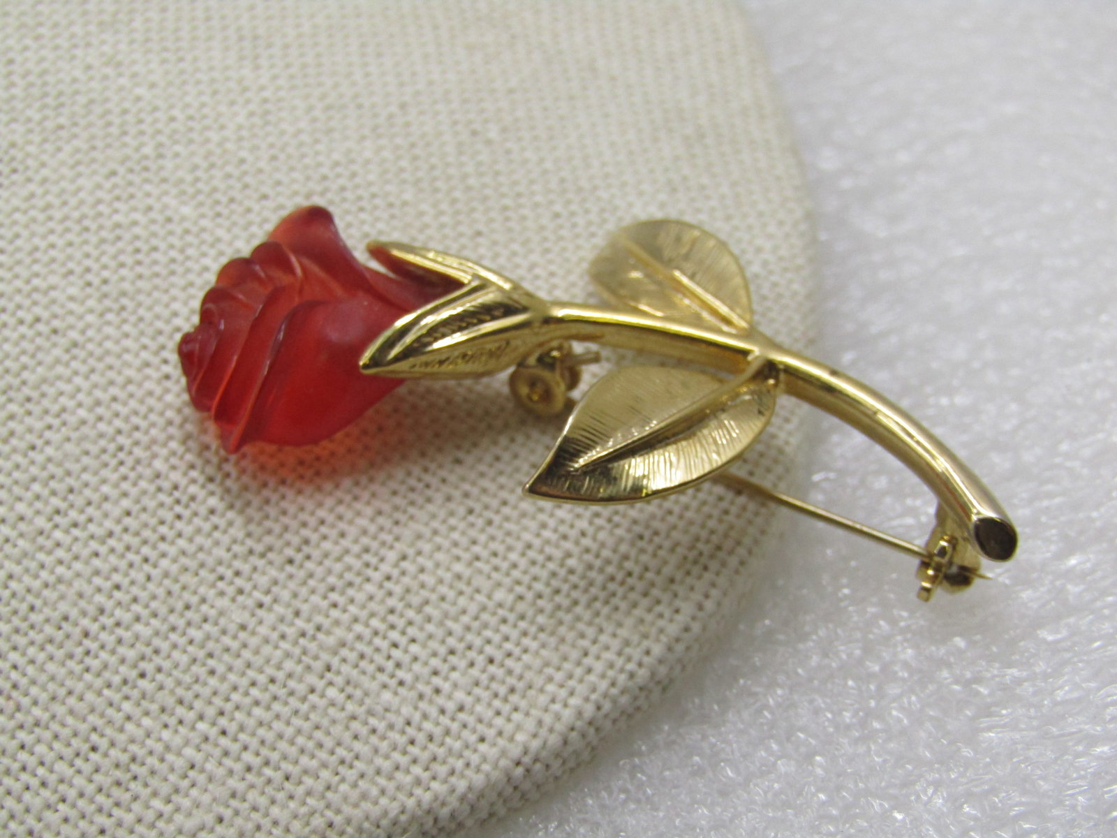 Vintage Red Amber Pressed Rose Brooch, 2", 1960's - 2