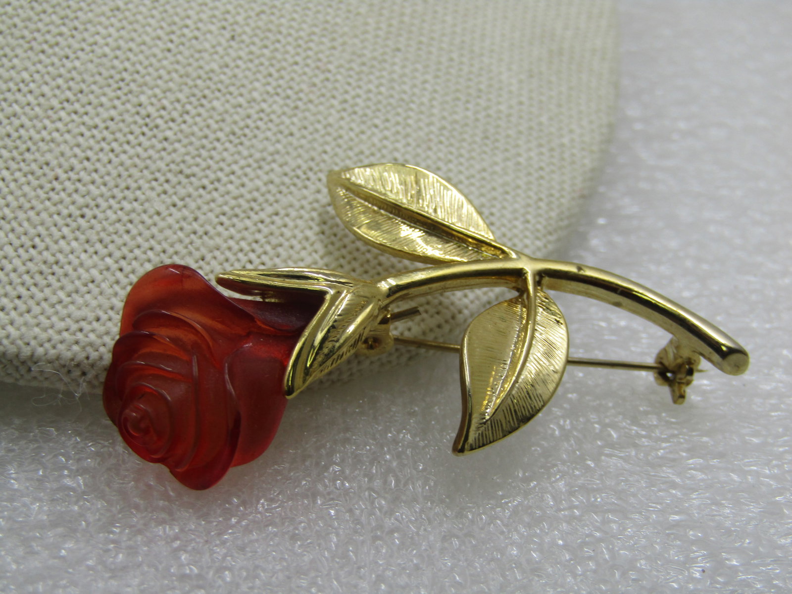 Vintage Red Amber Pressed Rose Brooch, 2", 1960's - 3