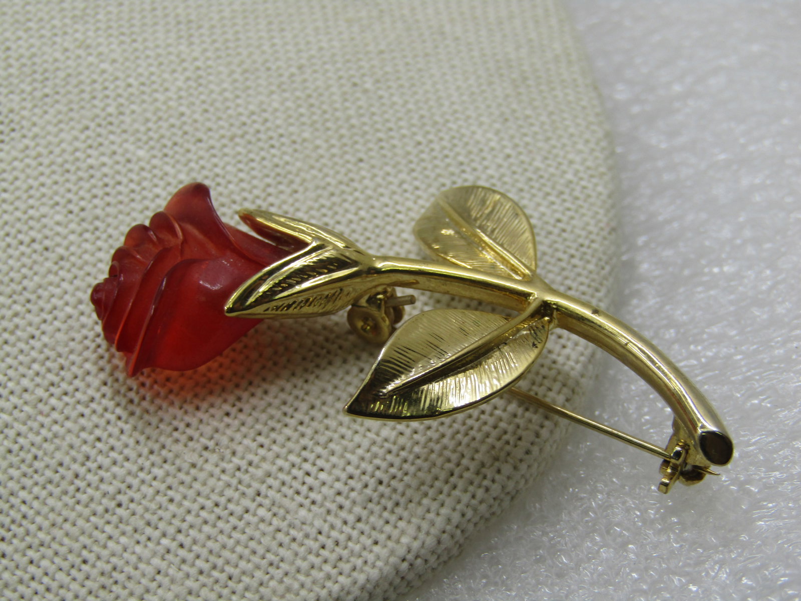 Vintage Red Amber Pressed Rose Brooch, 2", 1960's - 4