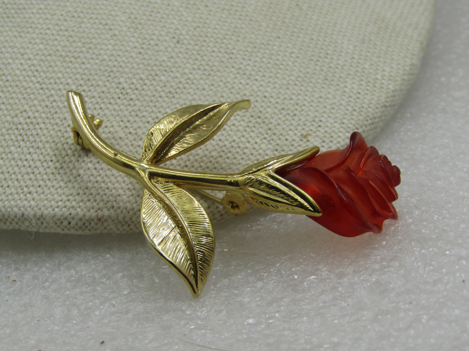 Vintage Red Amber Pressed Rose Brooch, 2", 1960's - 5