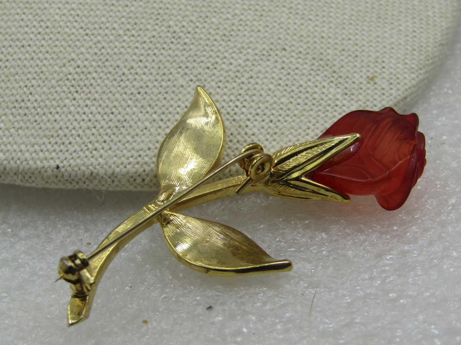 Vintage Red Amber Pressed Rose Brooch, 2", 1960's - 6