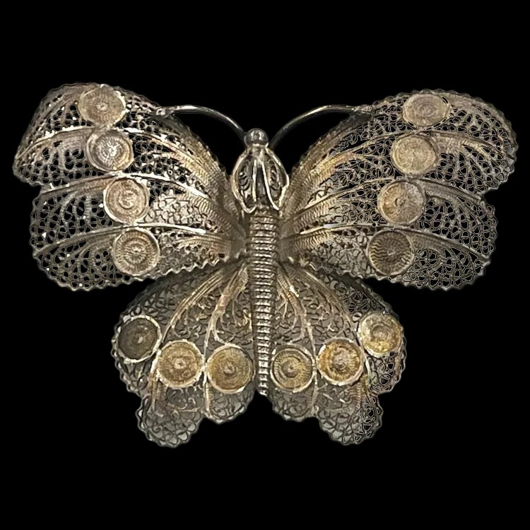 Vintage Silver Ornate Filigree Butterfly Brooch/ Pin (1 of 5)