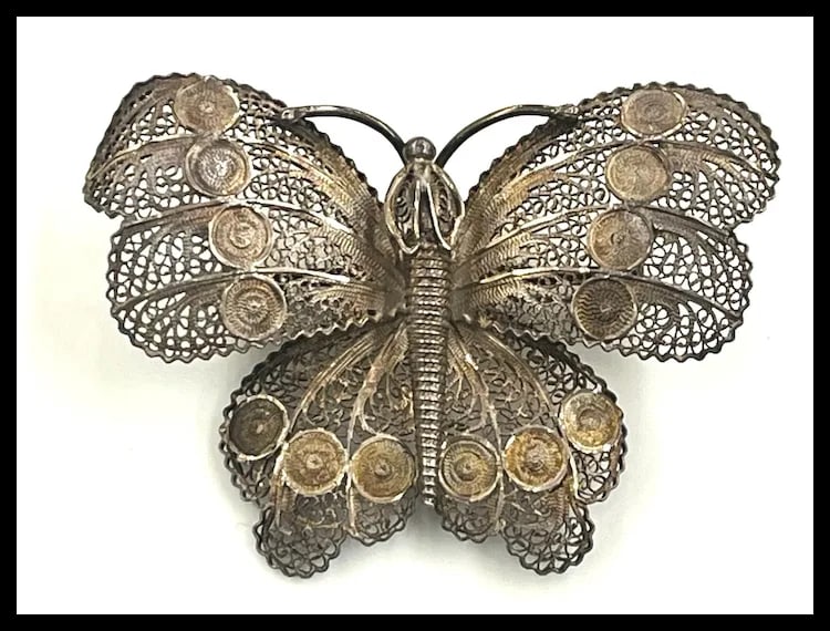 Vintage Silver Ornate Filigree Butterfly Brooch/ Pin - 2