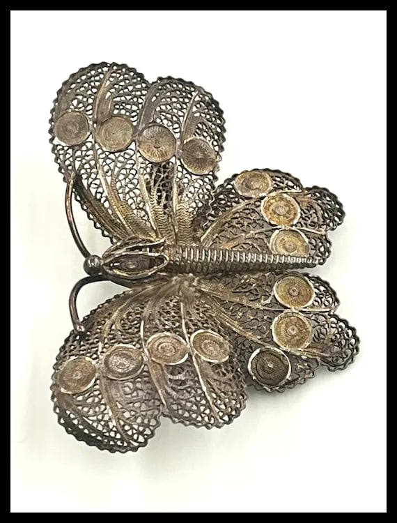 Vintage Silver Ornate Filigree Butterfly Brooch/ Pin - 3