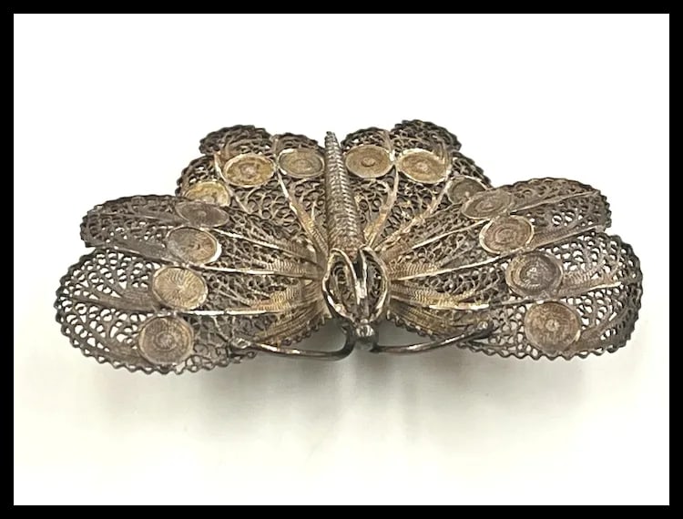 Vintage Silver Ornate Filigree Butterfly Brooch/ Pin - 4