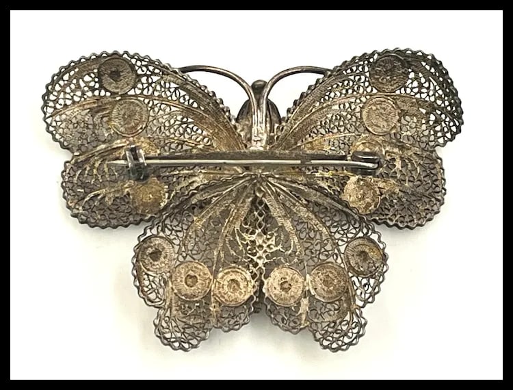 Vintage Silver Ornate Filigree Butterfly Brooch/ Pin - 5