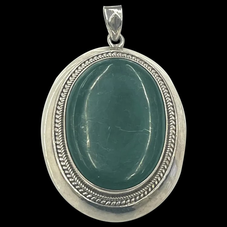 Vintage Oversized Sterling Silver Malachite Pendant (1 of 5)