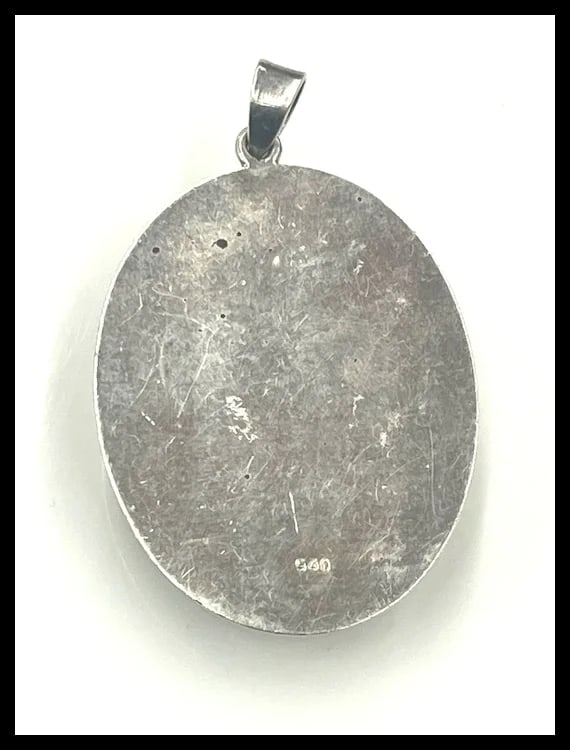 Vintage Oversized Sterling Silver Malachite Pendant - 5