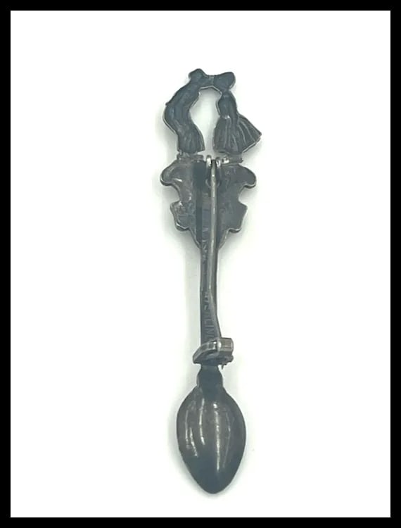 Vintage Sterling Silver Kissing Couple Spoon Brooch/Pin - 3