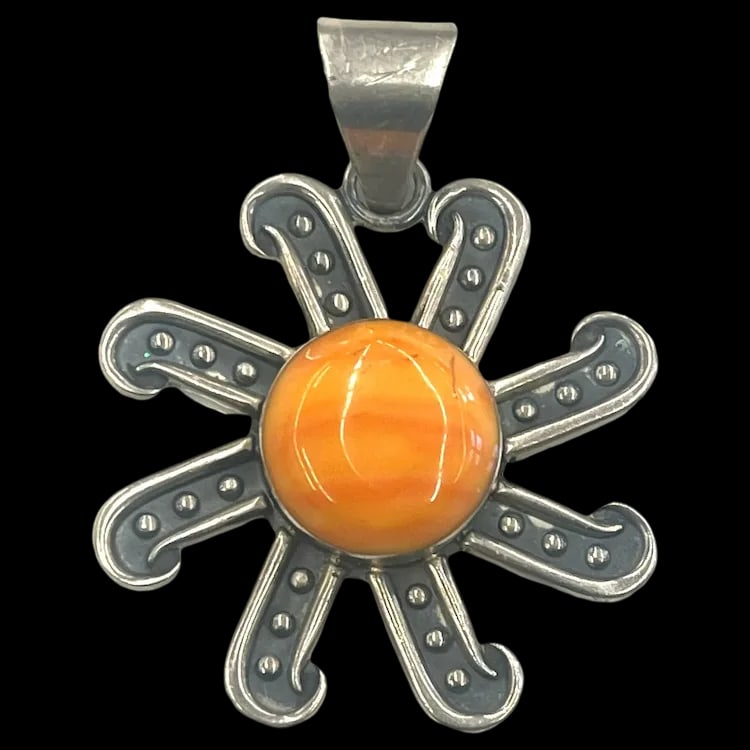 Estate Sun/Flower Mexico Sterling Silver Pendant-HOB (1 of 6)