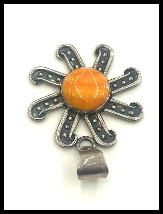 Estate Sun/Flower Mexico Sterling Silver Pendant-HOB - 3