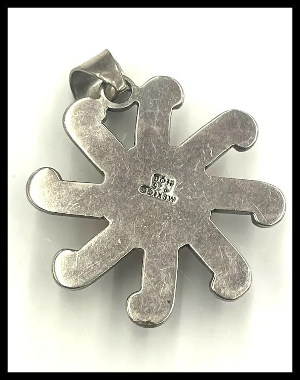 Estate Sun/Flower Mexico Sterling Silver Pendant-HOB - 5