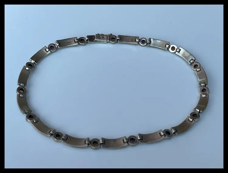 Estate Sterling Silver Marcasite and Gemstone Necklace - 4