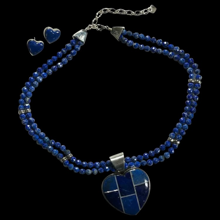 Vintage DTR Jay King Sterling Silver Lapis Lazuli Heart Pendant and Earring Set (1 of 8)