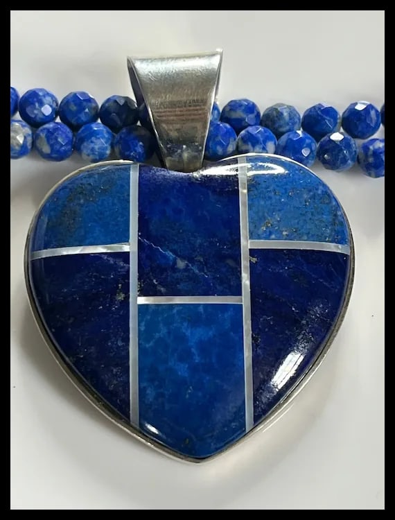 Vintage DTR Jay King Sterling Silver Lapis Lazuli Heart Pendant and Earring Set - 3