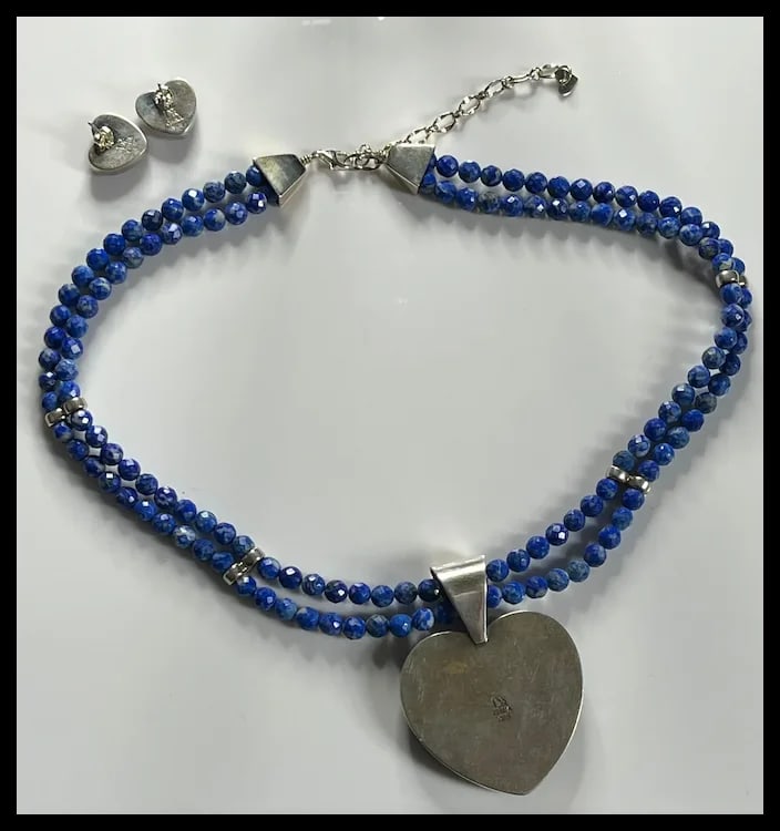 Vintage DTR Jay King Sterling Silver Lapis Lazuli Heart Pendant and Earring Set - 8